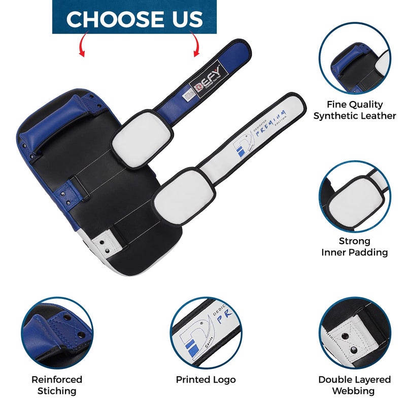 DEFY Challenge Your Fear Defy Sports - Curved Leather Thai Pads with Enhanced Shock Absorption - Double-Layered Buckle Straps for Superior Fit - Lightweight & Durable Kick Pad for Boxing, Karate & MMA Training - 1 Pad - Blue - Image 3